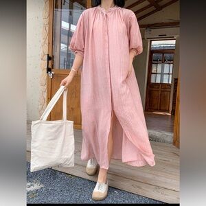 Pink Maxi Dress with Puff Sleeves